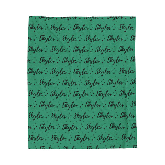 Teal Stars Personalized Name Velveteen Plush Blanket