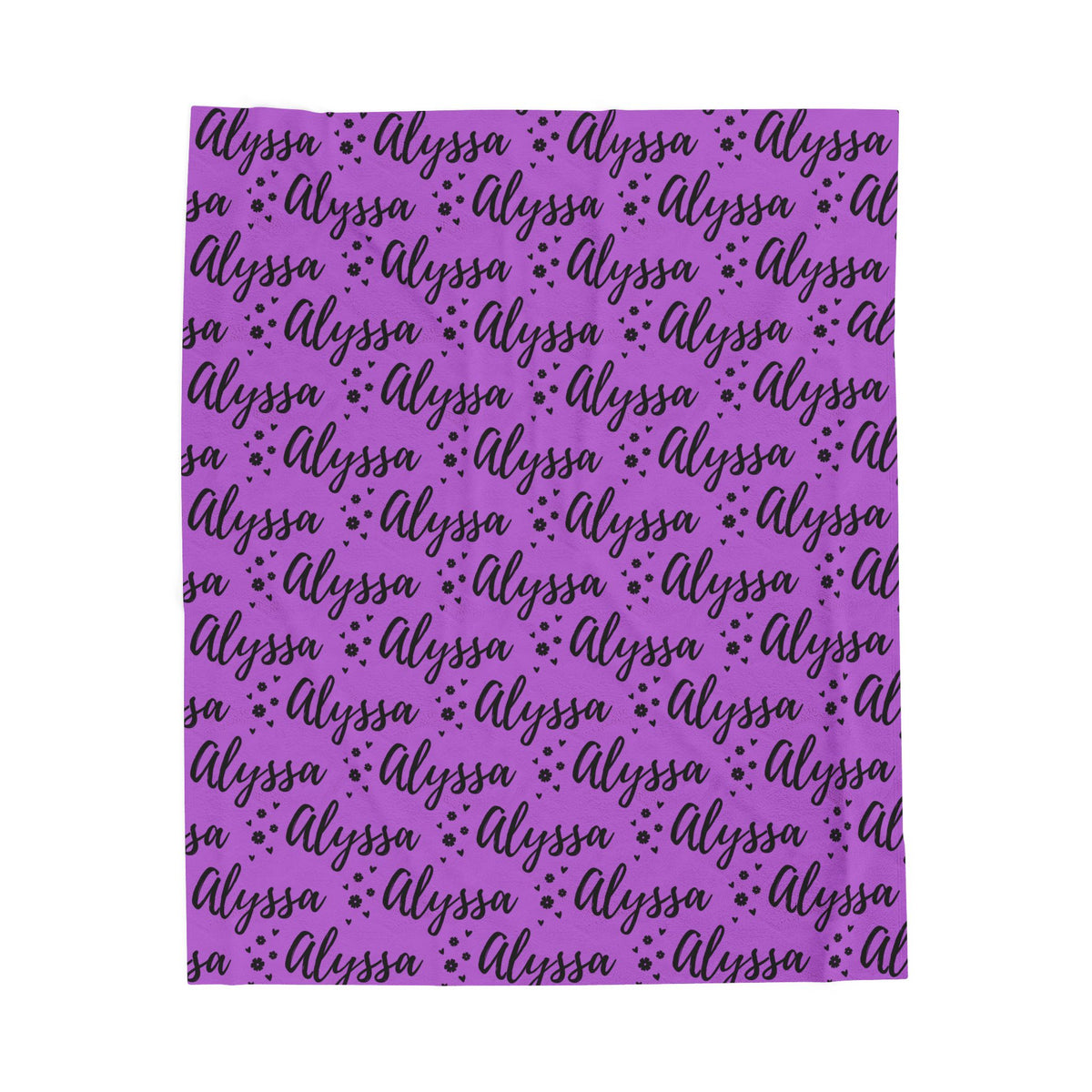Alyssa Flowers & Hearts Purple Personalized Name Velveteen Plush Blanket
