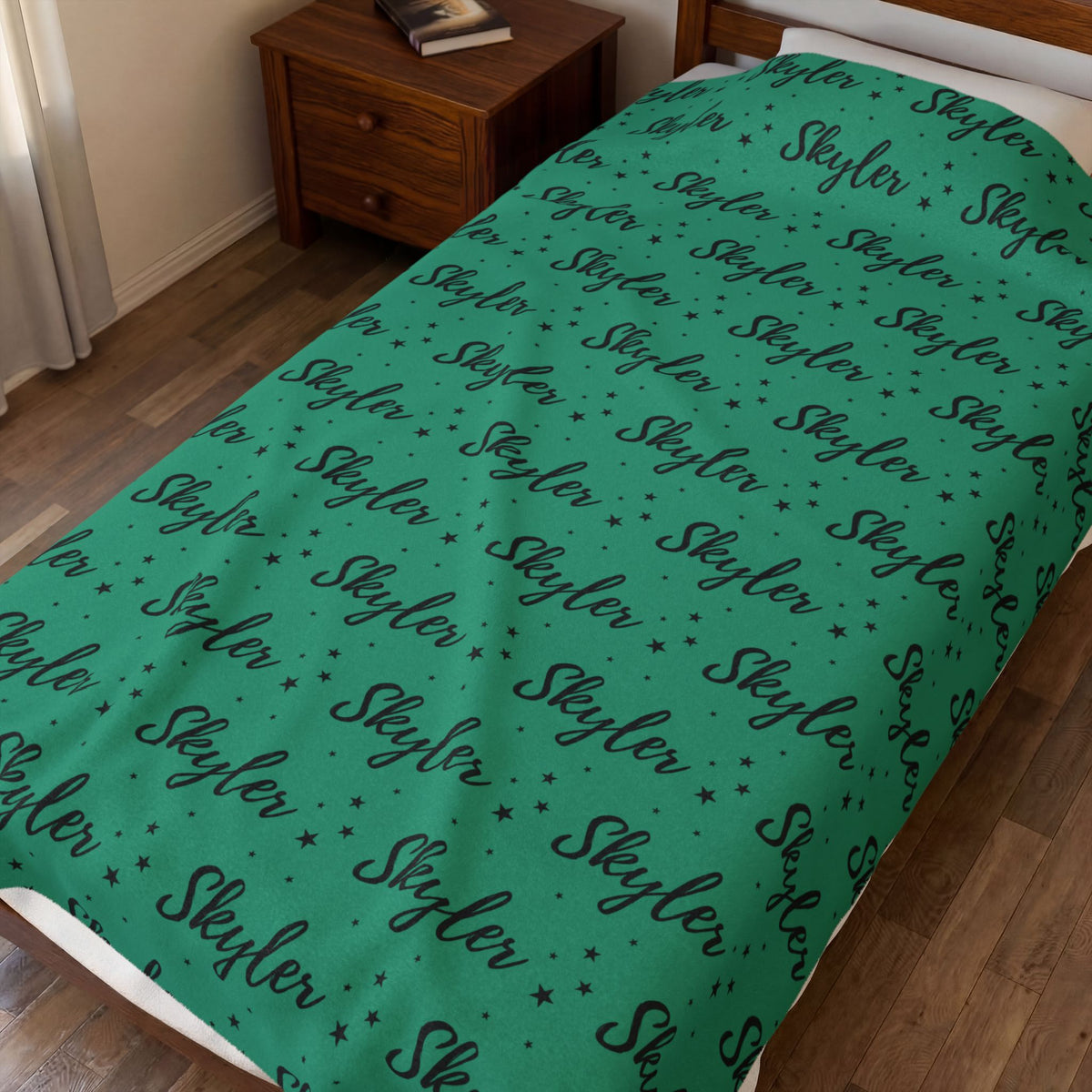 Teal Stars Personalized Name Velveteen Plush Blanket