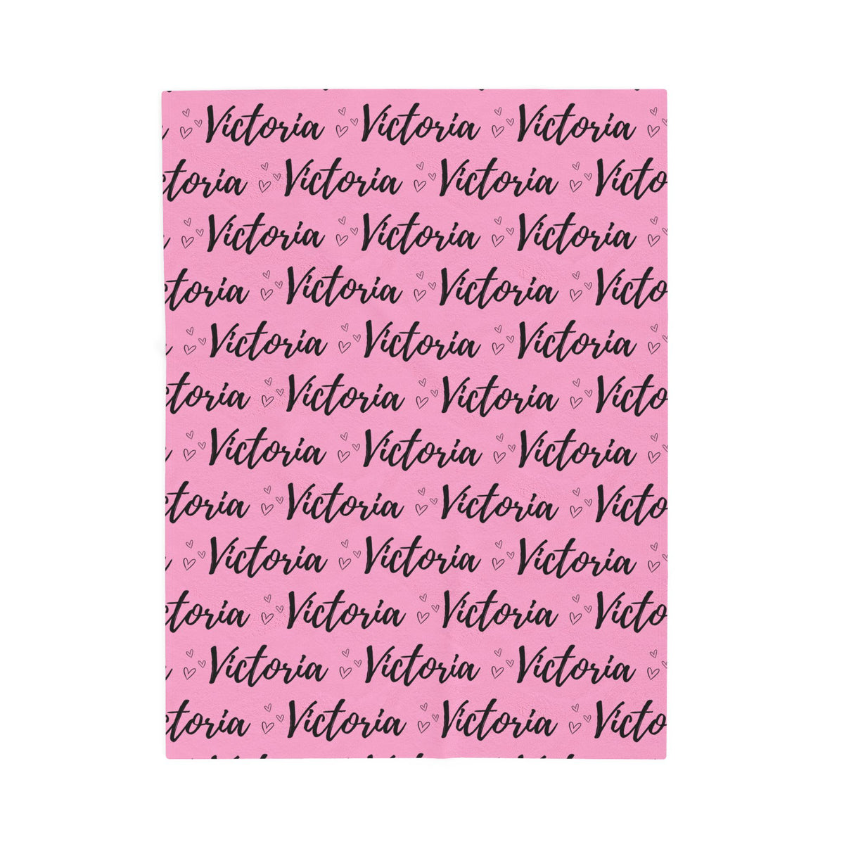Victoria Heart Pink Personalized Name Velveteen Plush Blanket