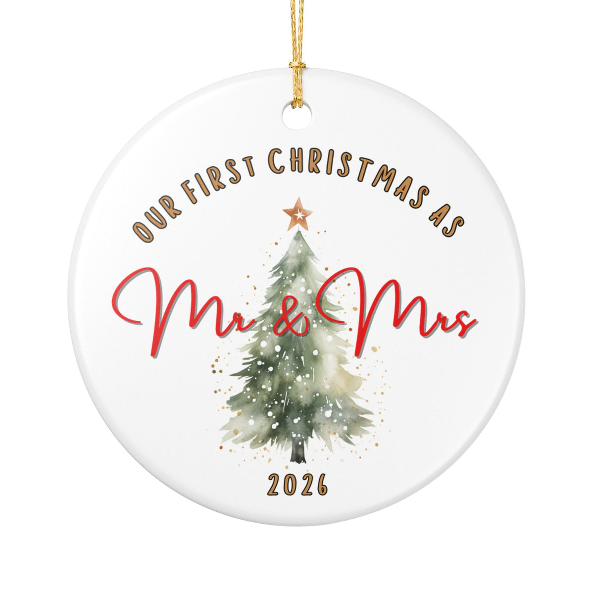 First Christmas As Mr & Mrs Watercolor Pine Tree