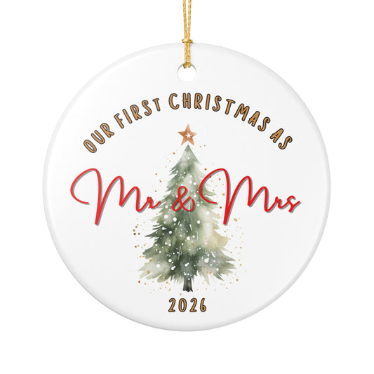 First Christmas As Mr & Mrs Watercolor Pine Tree