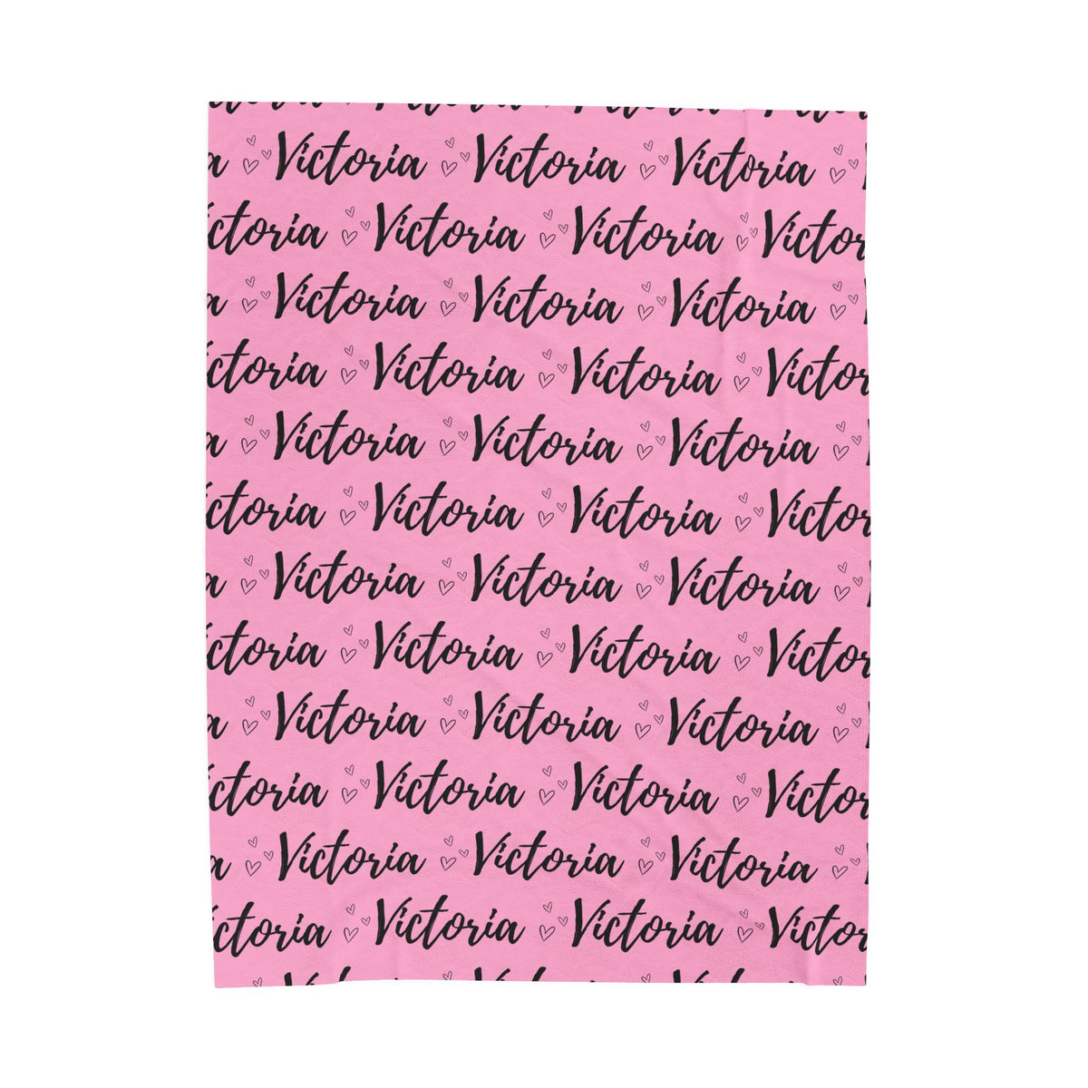 Victoria Heart Pink Personalized Name Velveteen Plush Blanket