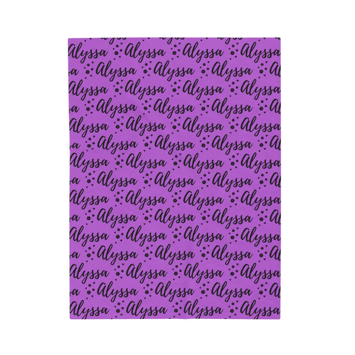 Alyssa Flowers & Hearts Purple Personalized Name Velveteen Plush Blanket