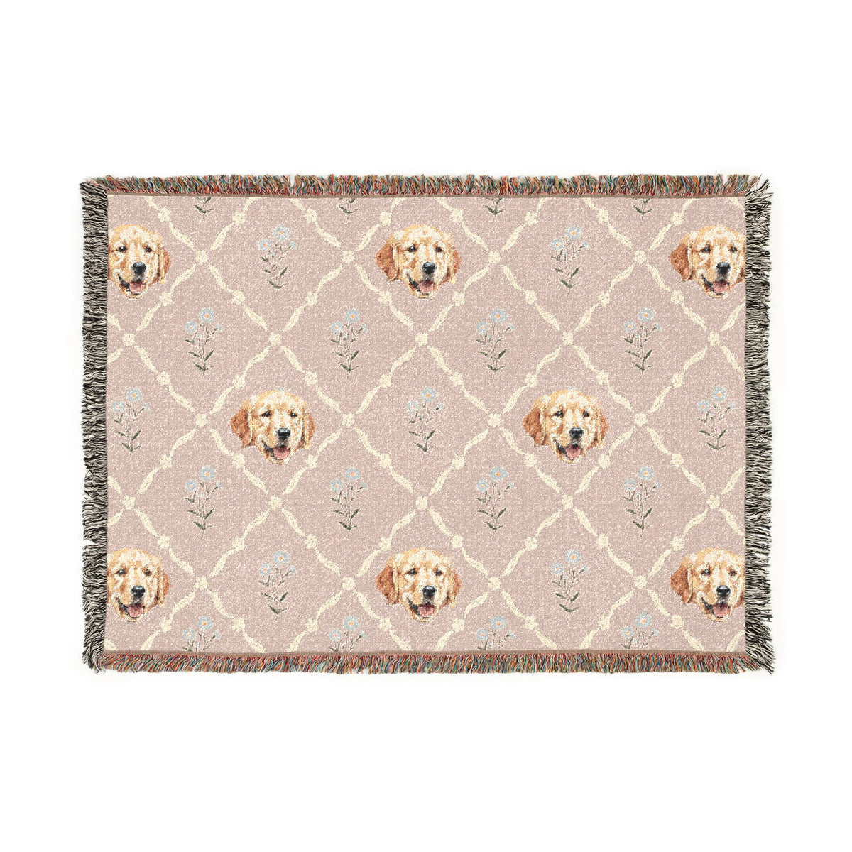 Golden Retriever Ribbon Bouquet Woven Blanket With Fringe Trim