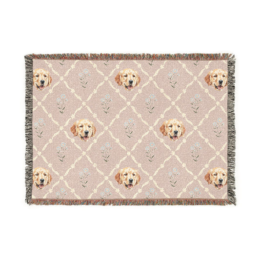 Golden Retriever Ribbon Bouquet Woven Blanket With Fringe Trim