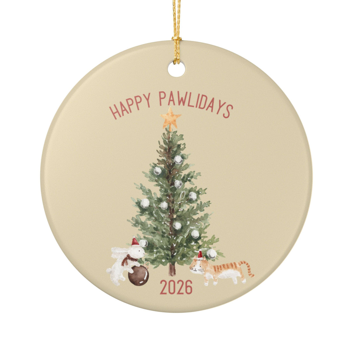 Happy Pawlidays Watercolor Rabbit & Cat