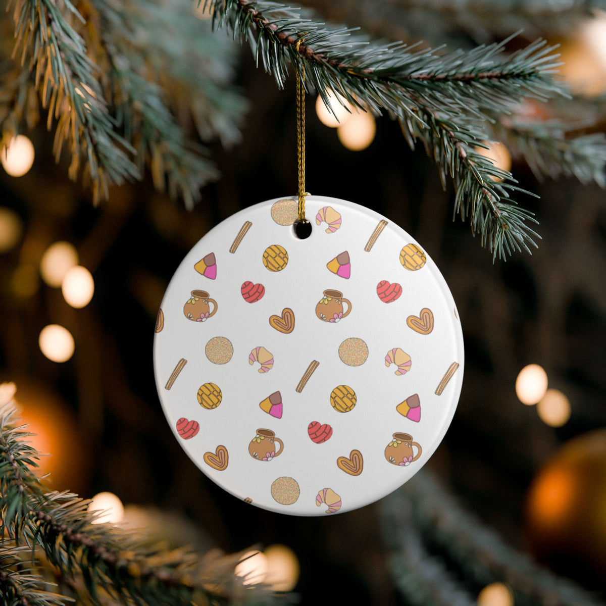 Personalized Mexican Atole & Pansito Ceramic Double Sided Ornament