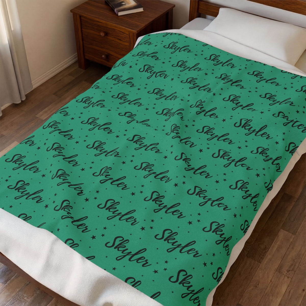Teal Stars Personalized Name Velveteen Plush Blanket