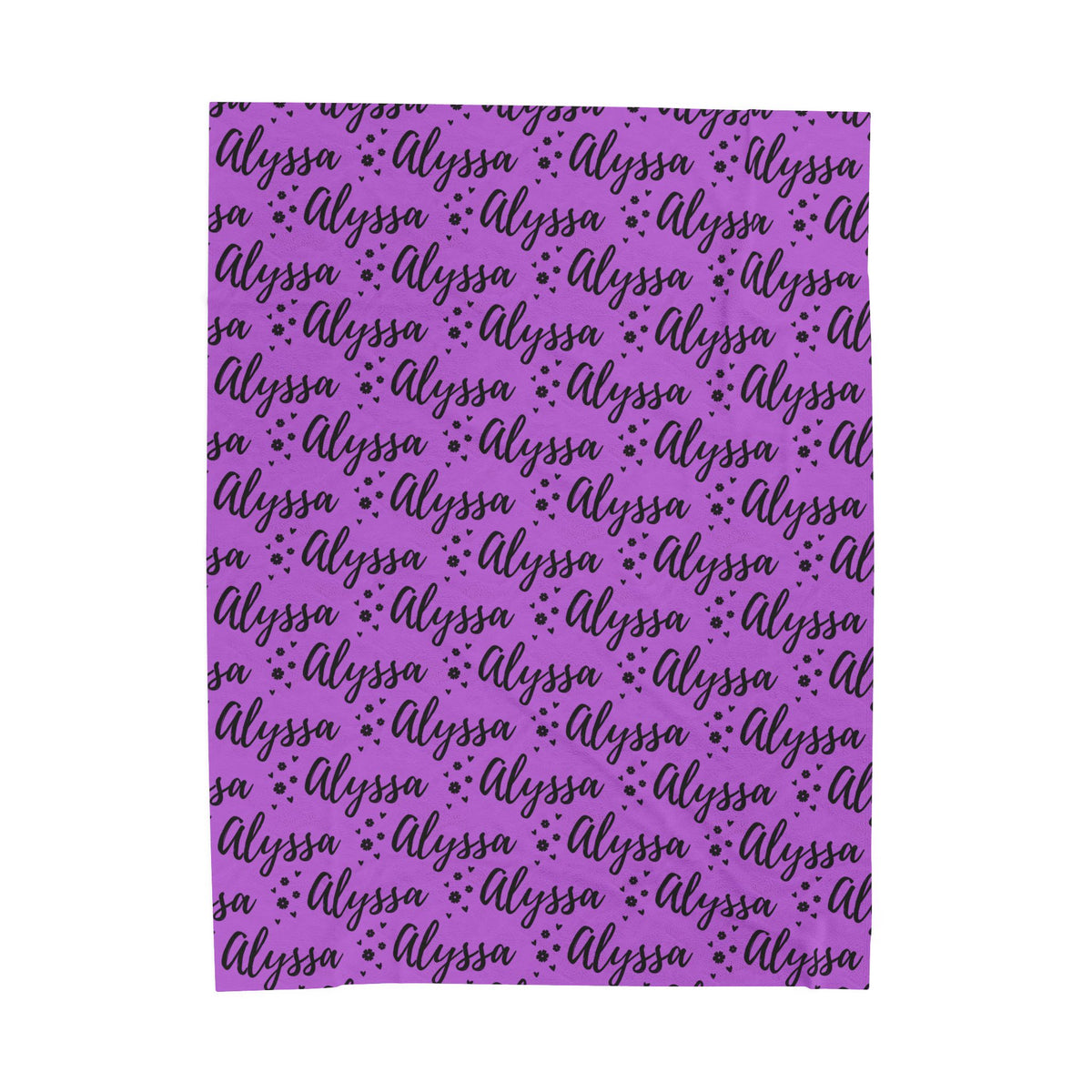 Alyssa Flowers & Hearts Purple Personalized Name Velveteen Plush Blanket