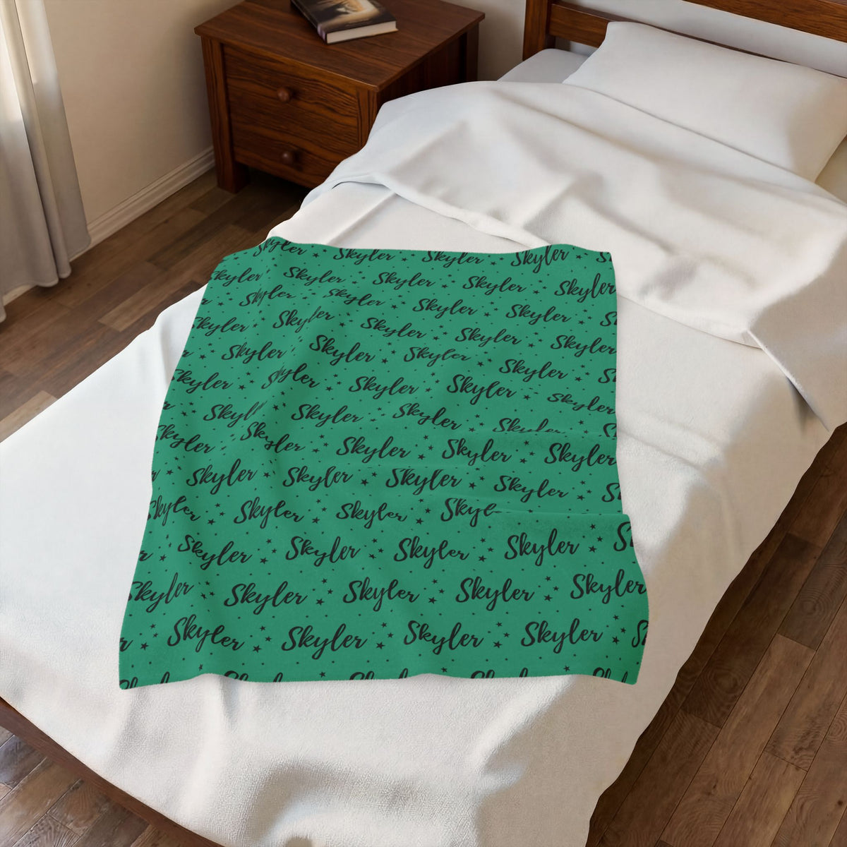 Teal Stars Personalized Name Velveteen Plush Blanket