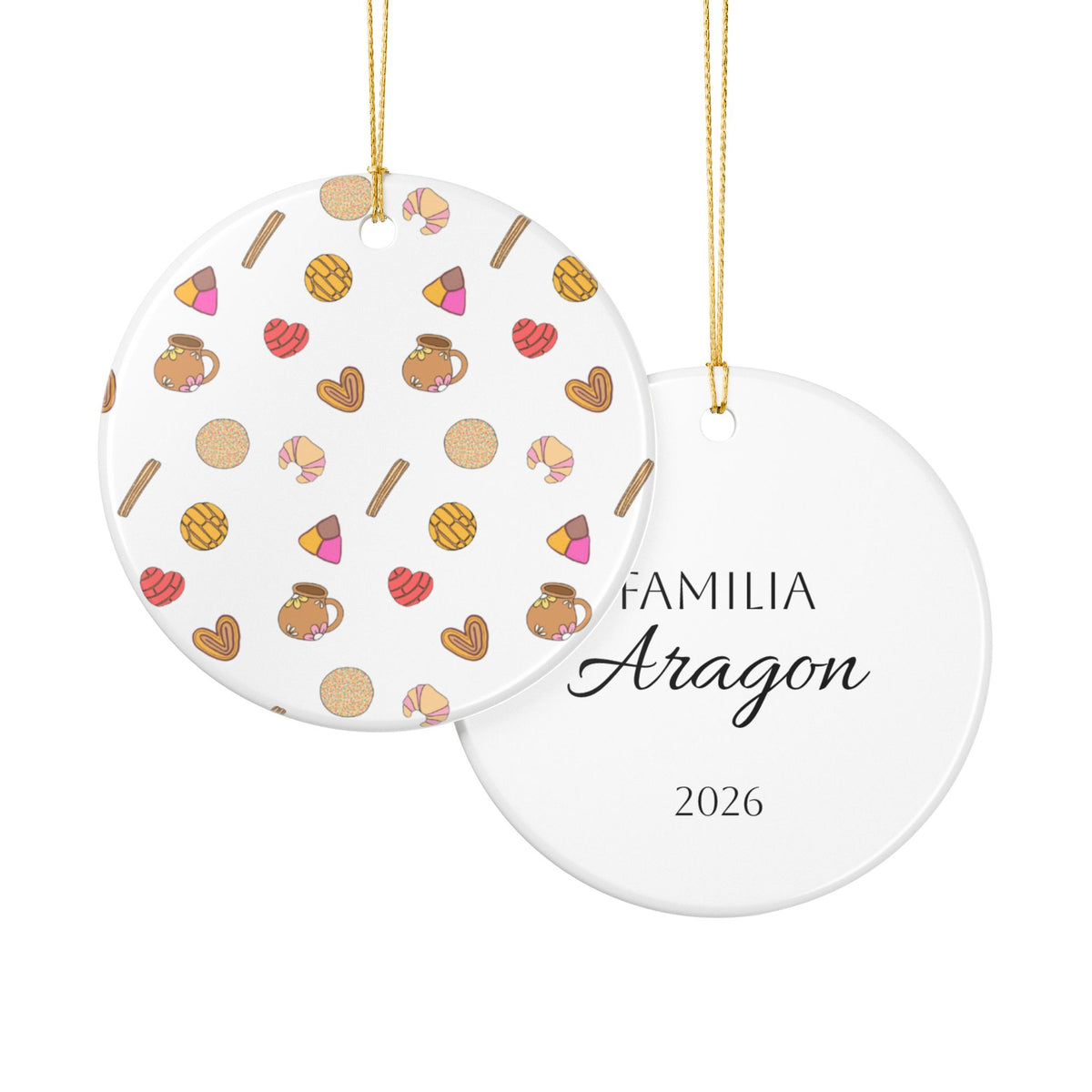 Personalized Mexican Atole & Pansito Ceramic Double Sided Ornament